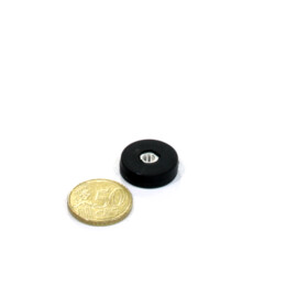 Rubber-coated pot magnet, 22mm, holds 3.5 KG, with internal thread