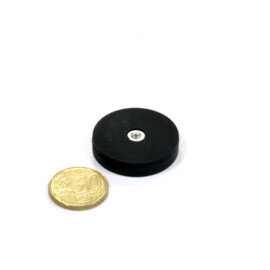 Rubber-coated pot magnet, 36mm, holds 7.5 KG, with internal thread